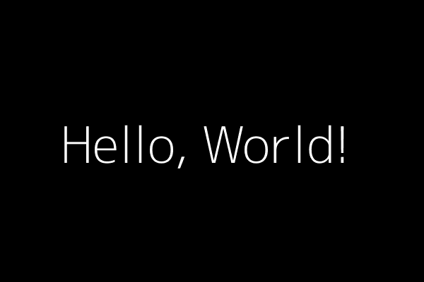 Image with a black background and white text saying "Hello, World!"